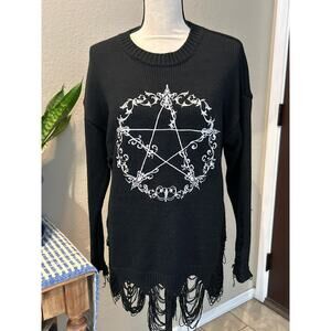 Widow Black Tattered Star Goth Wicca Witchy Sweater